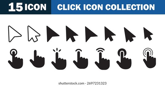 Clique em Coleção de Ícones - Conjunto de Símbolos de Clique do Ponteiro do Mouse e do Cursor da Mão