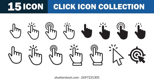 Click Icon Collection – Mouse Pointer, Hand Click, and Cursor Symbol Set