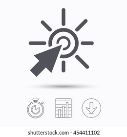 Click icon. Computer mouse cursor symbol. Stopwatch, chart graph and download arrow. Linear icons on white background. Vector