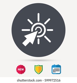 Click icon. Computer mouse cursor symbol. Calendar, shield protection and new tag signs. Colored flat web icons. Vector