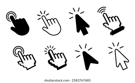 Click icon or Cursor icon.Pixel Click icon. Mouse click cursor icon.Vector