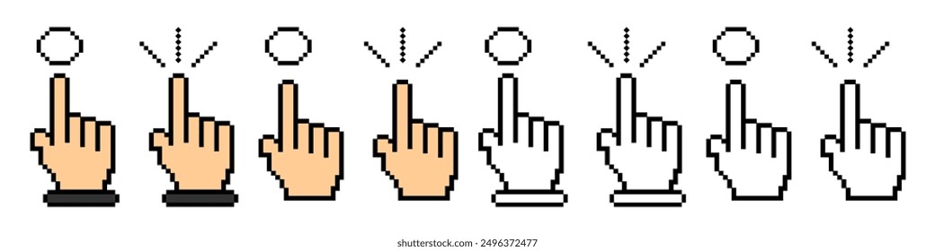 Icono de Hacer clic o estilo de píxel de cursor. Icono de Hacer clic de píxeles. Vector