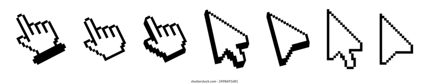  Click icon or Cursor pixel syle.Pixel Click icon. Mouse click cursor icon.Vector