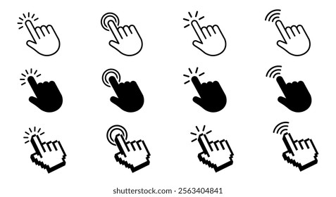 Click icon or Cursor pixel syle.Pixel Click icon. Mouse click cursor icon.Vector