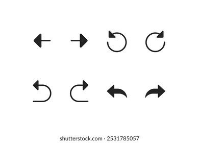 clique no ícone para voltar e clique para avançar. ícone desfazer e refazer. atualizar