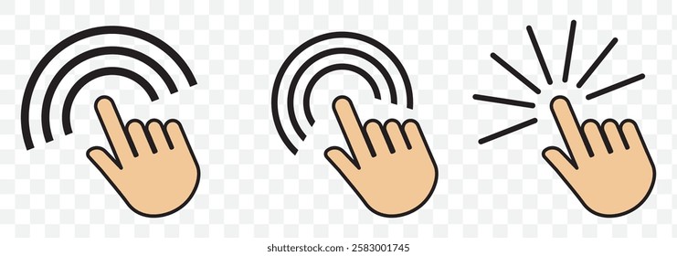 Click icon, hand click, button, touch vector symbol on white background - illustration.eps.png.jpg. Computer mouse click cursor arrow icons set and loading icons. EPS 10.