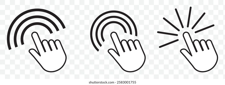 Click icon, hand click, button, touch vector symbol on white background - illustration.eps.png.jpg. Computer mouse click cursor arrow icons set and loading icons. EPS 10.