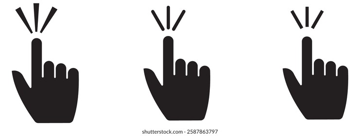 Click icon, hand click, button, touch vector symbol. Cursors icons click set. Clicking cursor, pointing hand clicks icons. design eps 10