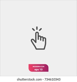 Click icon, hand gesture symbol, one finger tap gesture, hand click symbol, tap icon, touch screen symbol, simple flat vector and trendy illustration sign