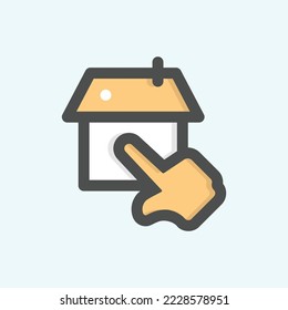  Klicken Sie auf das Symbol, einzelne Apartment-farbige Umrisssymbol auf hellblauem Hintergrund, perfekt für Website, Blog, Logo, Grafikdesign, soziale Medien, UI, mobile App