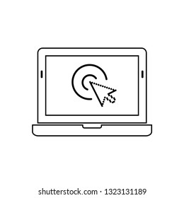 click icon. laptop computer, notebook and cursor click icon. line style