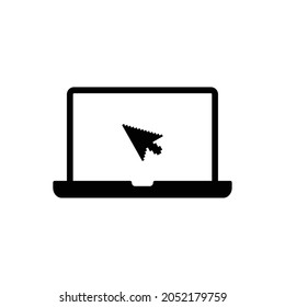 click icon. laptop computer, notebook and cursor icon. line style