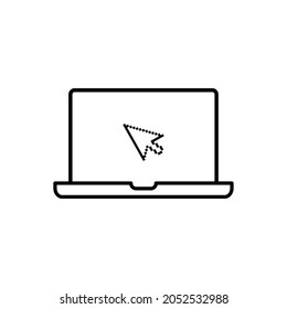 haga clic en el icono. equipo portátil, bloc de notas e icono del cursor. estilo de línea