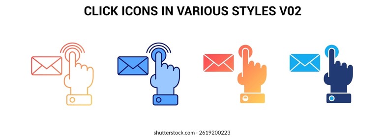 Click icon represented by Click symbol Blue, Gradient, Dualtone, Fill style.