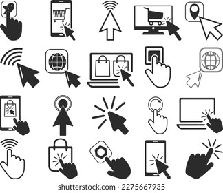 Click icon set, 20 cursor click icon set black version