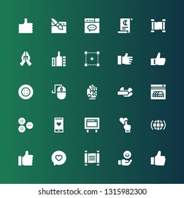 click icon set. Collection of 25 filled click icons included Like, Hand, Scroll, Internet, Website, Likes, Buttons, Hands, Computer mouse, Button, Selection