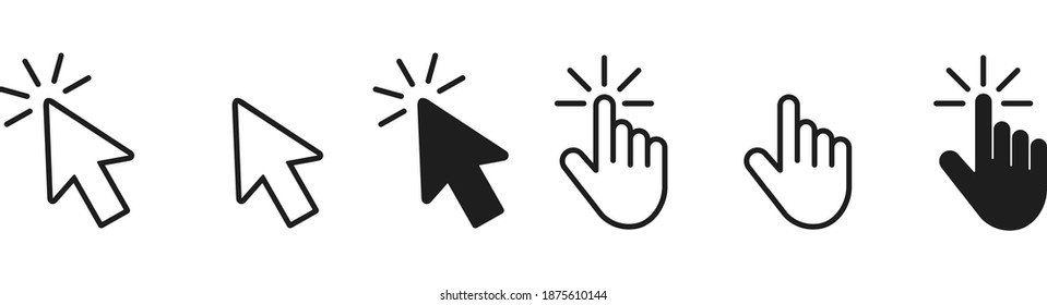 click icon set . Cursor line, touch sign, pointing hand click symbols for web and mobile phone isolated on white background, vector illustration