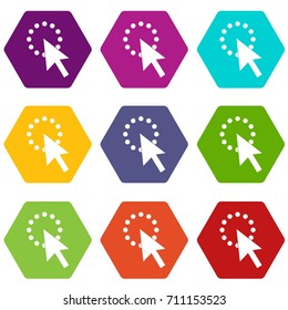 Click icon set many color hexahedron isolated on white vector illustration
