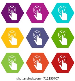 Click icon set many color hexahedron isolated on white vector illustration