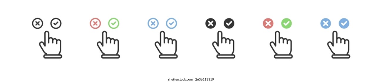Click icon set. Option graphic sign. Selection icons in vector design. Voting pictogram. Yes or No