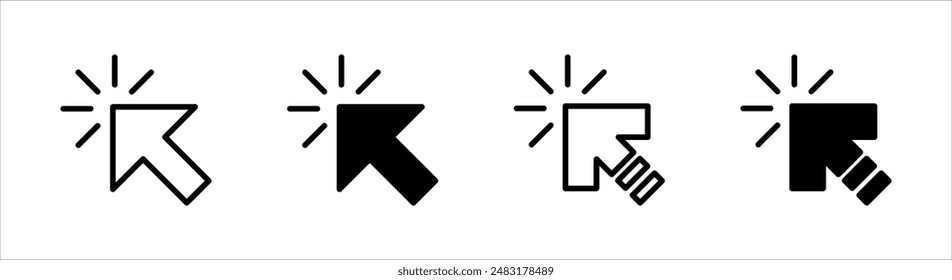 Click icon set, pointer arrow icon, cursor icon vector, on a white background.