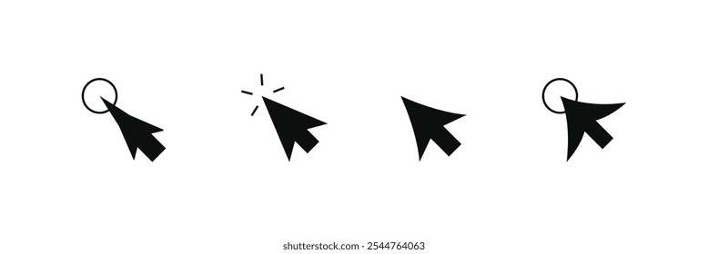 Clique no conjunto de ícones. ícone de seta do ponteiro. ícone do cursor vetor. Ícone de clique do mouse.