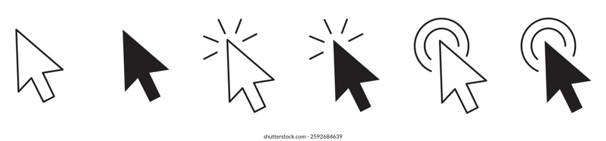 Click icon set, pointer arrow, Click arrow vector, computer mouse click cursor icons.