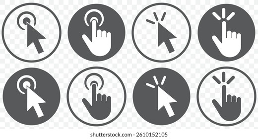 Click icon set. pointer arrow icon. cursor icon vector with Ash Color on Transparent Background. EPS 10.