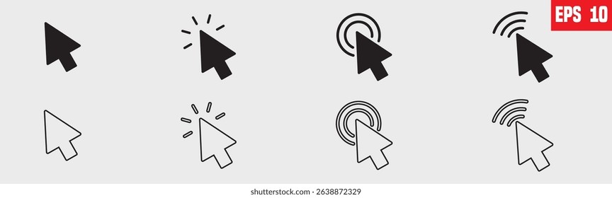 Click icon set. pointer arrow icon. Cursors icons click. Cursors icon, Clicking cursor, pointing click icon vector illustration