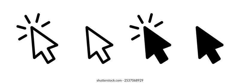 Click icon set vector illustration, Pointer arrow symbol, Cursor icon, Computer mouse click cursor-icon, Hand and arrow pointer cursor, Pointer cursor сomputer mouse icon. Pointer cursor sign.