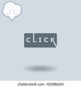 Click icon with shadow. Cloud of download with arrow.