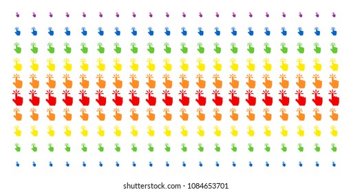 Click icon spectral halftone pattern. Vector objects organized into halftone grid with vertical spectral gradient. Constructed for backgrounds, covers, templates and abstract concepts.