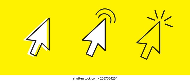 Click icon in trendy outline style isolated on yellow background. Click symbol. Cursor icon. Mouse icon. Editable stroke. Vector illustration. 