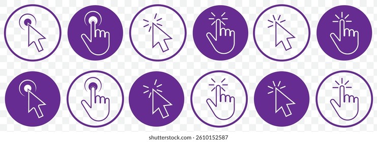 Click icon vector. pointer arrow sign and symbol. cursor icon With Purple Color on Transparent Background. EPS 10.