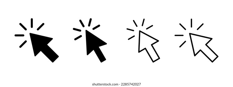 Haga clic en el vector de icono para la aplicación web y móvil. símbolo y signo de flecha de puntero. icono de cursor