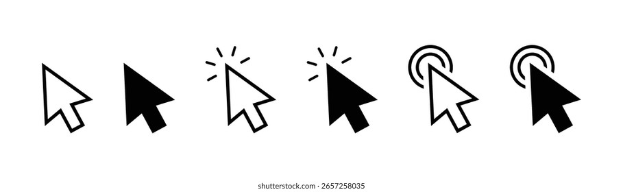 Clique no ícone vetor.Ícone do cursor. Clique com o mouse do computador cursor ícones de seta preta. seta ponteiro isolada no fundo branco.