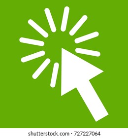 Click icon white isolated on green background. Vector illustration