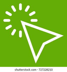 Click icon white isolated on green background. Vector illustration