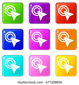 Click icons of 9 color set isolated vector illustration