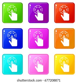 Click icons of 9 color set isolated vector illustration