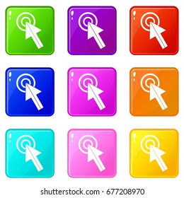 Click icons of 9 color set isolated vector illustration