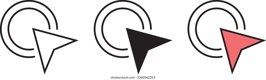 Click icons collection set. Pointer arrow lined, isolated and colored version. Cursor icon. Vector illustration