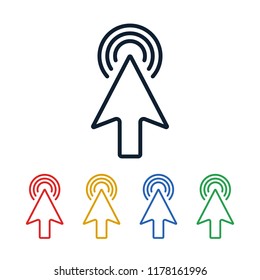 Click icons with cursor on white background. Cursor shaped touch symbols design.