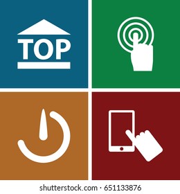 Click icons set. set of 4 click filled icons such as finger on display, top of cargo box, touchscreen