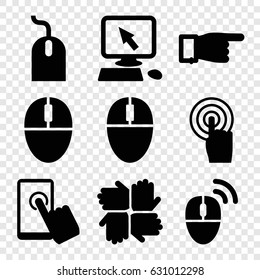 Click icons set. set of 9 click filled icons such as pointer on display, pointing, mouse, touchscreen, computer mouse