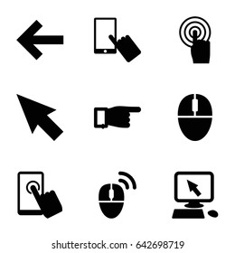 Click icons set. set of 9 click filled icons such as pointer on display, finger on display, pointing, touchscreen, mouse, computer mouse, pointer
