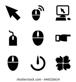 Click icons set. set of 9 click filled icons such as pointer on display, pointing, mouse, stopwatch camera, computer mouse, pointer