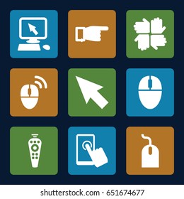 Click icons set. set of 9 click filled icons such as pointer on display, pointing, mouse, remote control, computer mouse, touchscreen, pointer