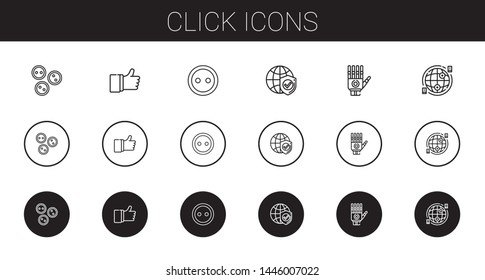 click icons set. Collection of click with buttons, like, button, internet, hand. Editable and scalable click icons.
