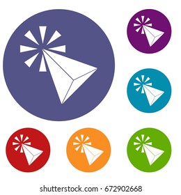 Click icons set in flat circle reb, blue and green color for web